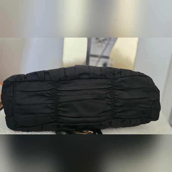 PRADA BLACK NYLON GAUFRE GATHERED TESSUTO ZIPPED SHOULDER BAG 2 Ways - Picture 14 of 16